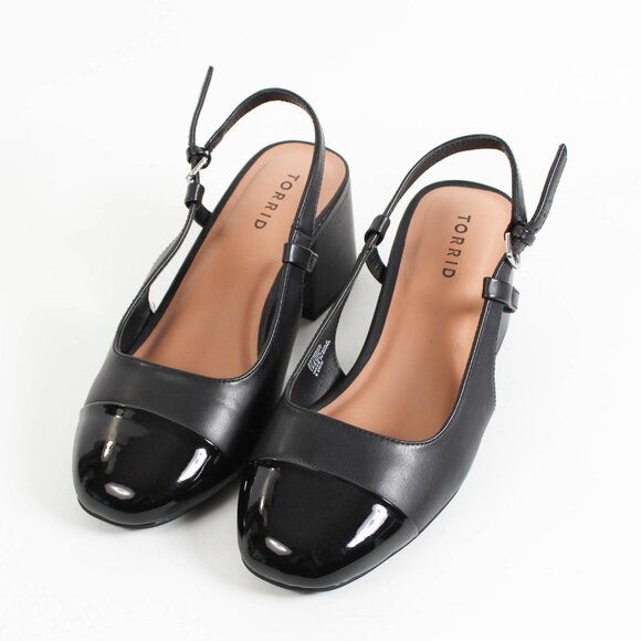 Torrid Size 8.5 WW Black Block Heel Slingback Pumps - Cap Toe - Picture 1 of 5